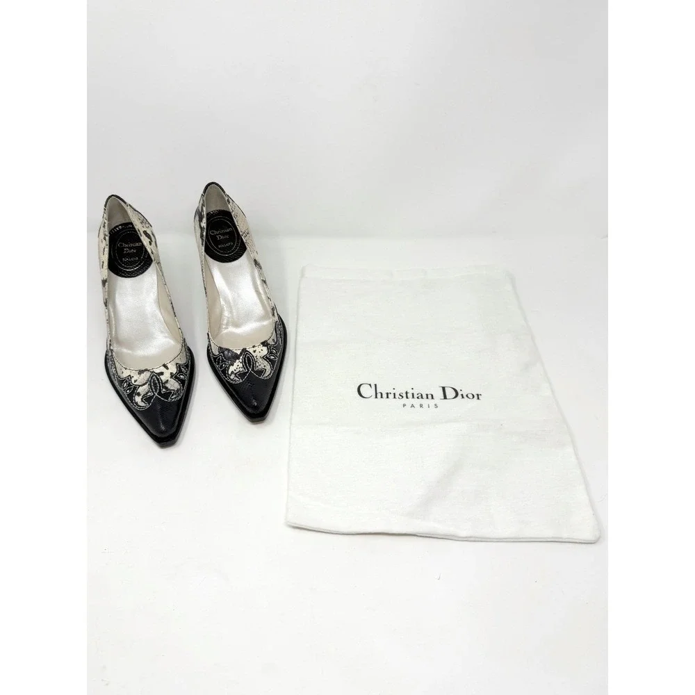Vintage Dior Python‎ Pumps Black Ivory Y2K Galliano Pointed Toe Heels 37